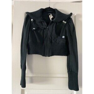 Y2K Preen Topshop black cropped cotton jacket knit collar & waist. NWT UK 8  XS